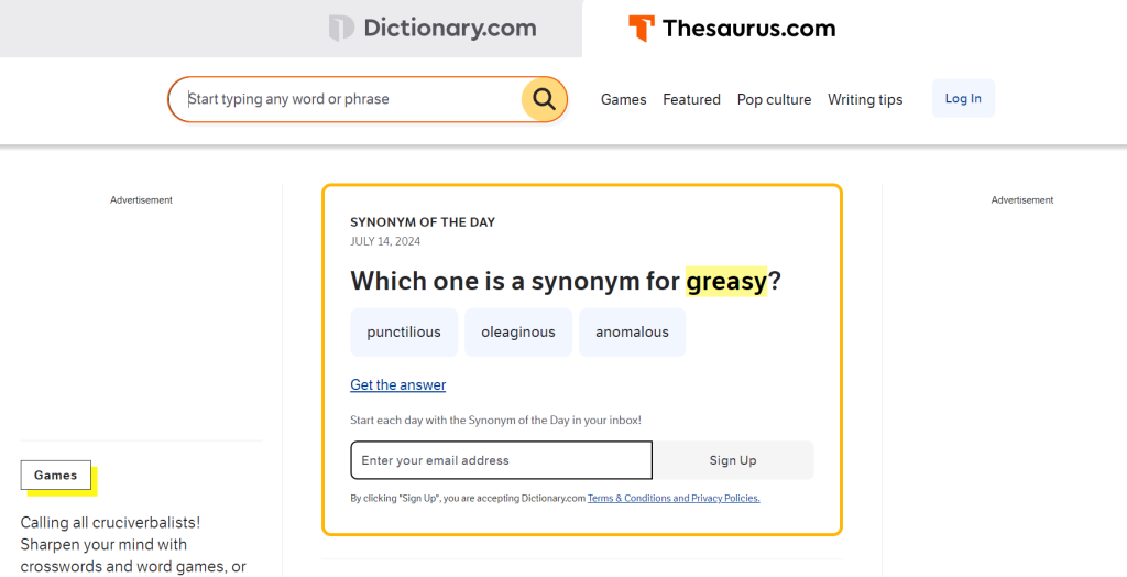 Thesaurus.com User Interface