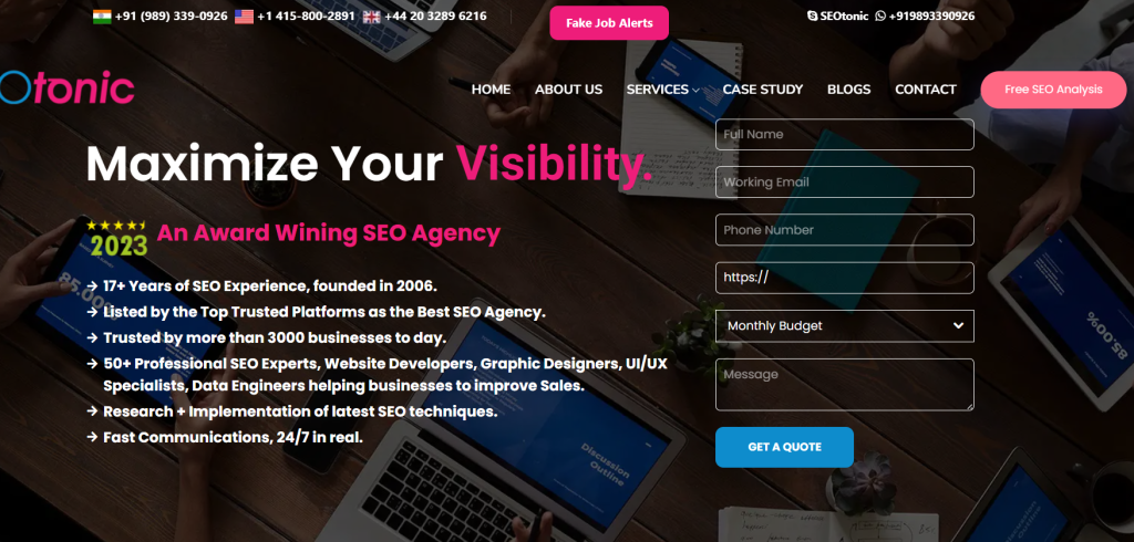 SEOTonic website user interface